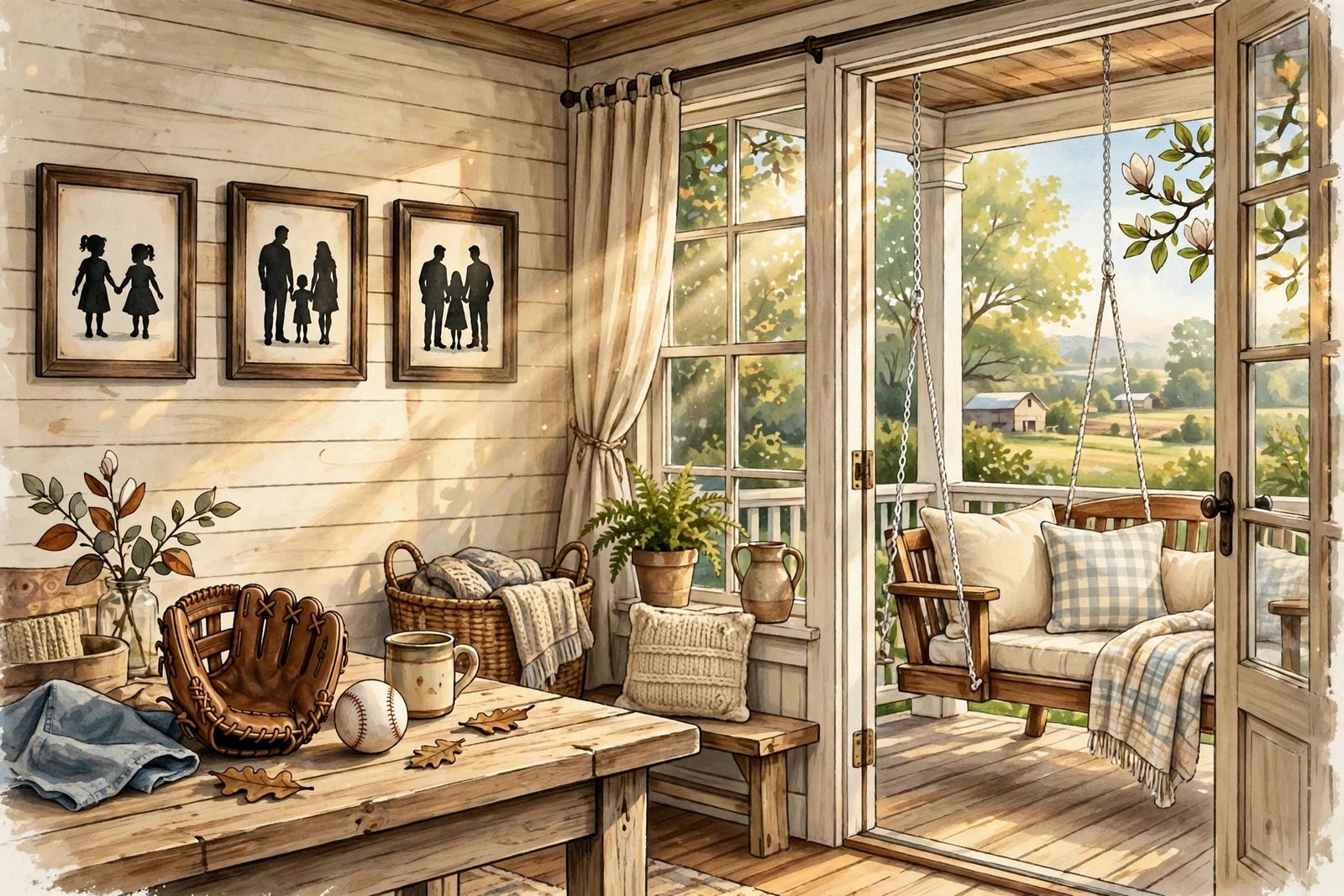 Cozy Tennessee family home scene with baseball glove representing Jessica Forkum family life
