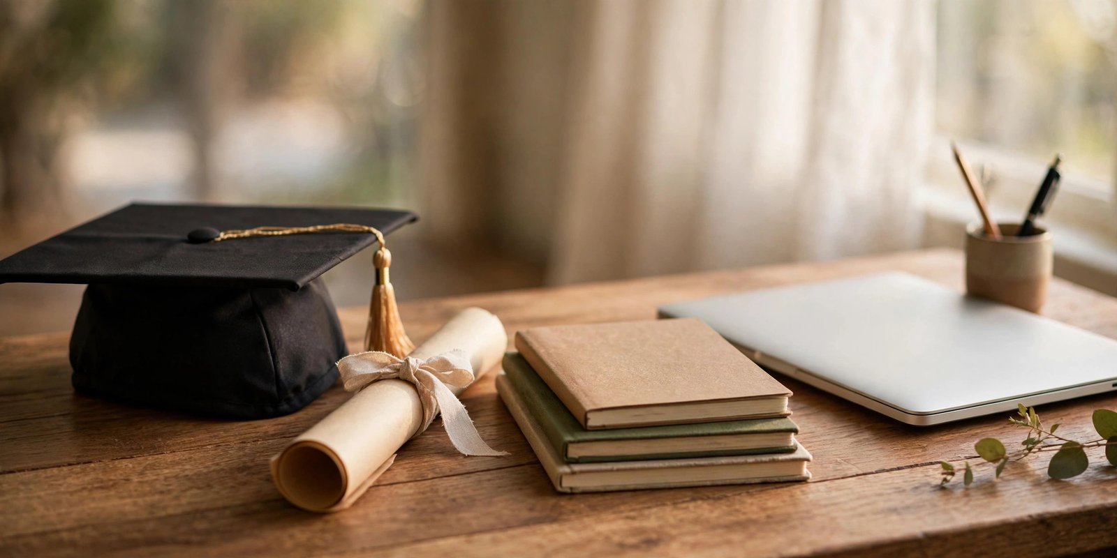 Graduation cap and diploma on a study desk, symbolizing Samaya White's school years