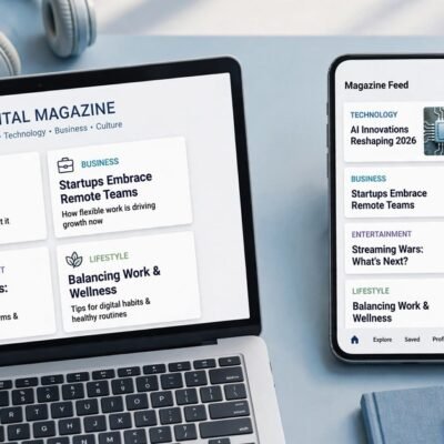Tozymagazine.com review 2026: digital magazine concept with article cards for technology, business and entertainment (1200x630 featured)