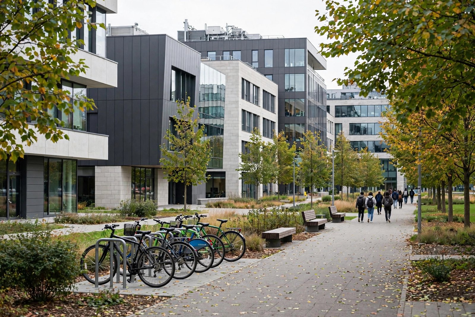 University campus with modern science buildings, reflecting Beau Martin McGinley's reported academic background