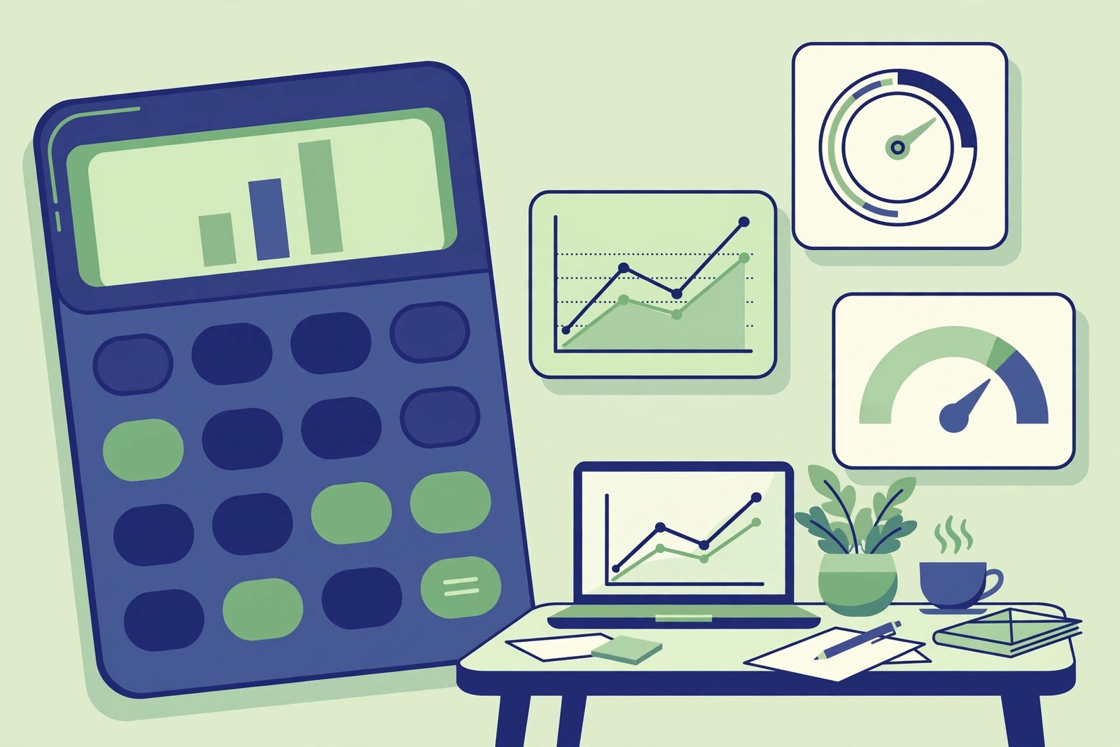 Illustration of pricing and profitability calculator tools for freelancers, covering nemin.io features