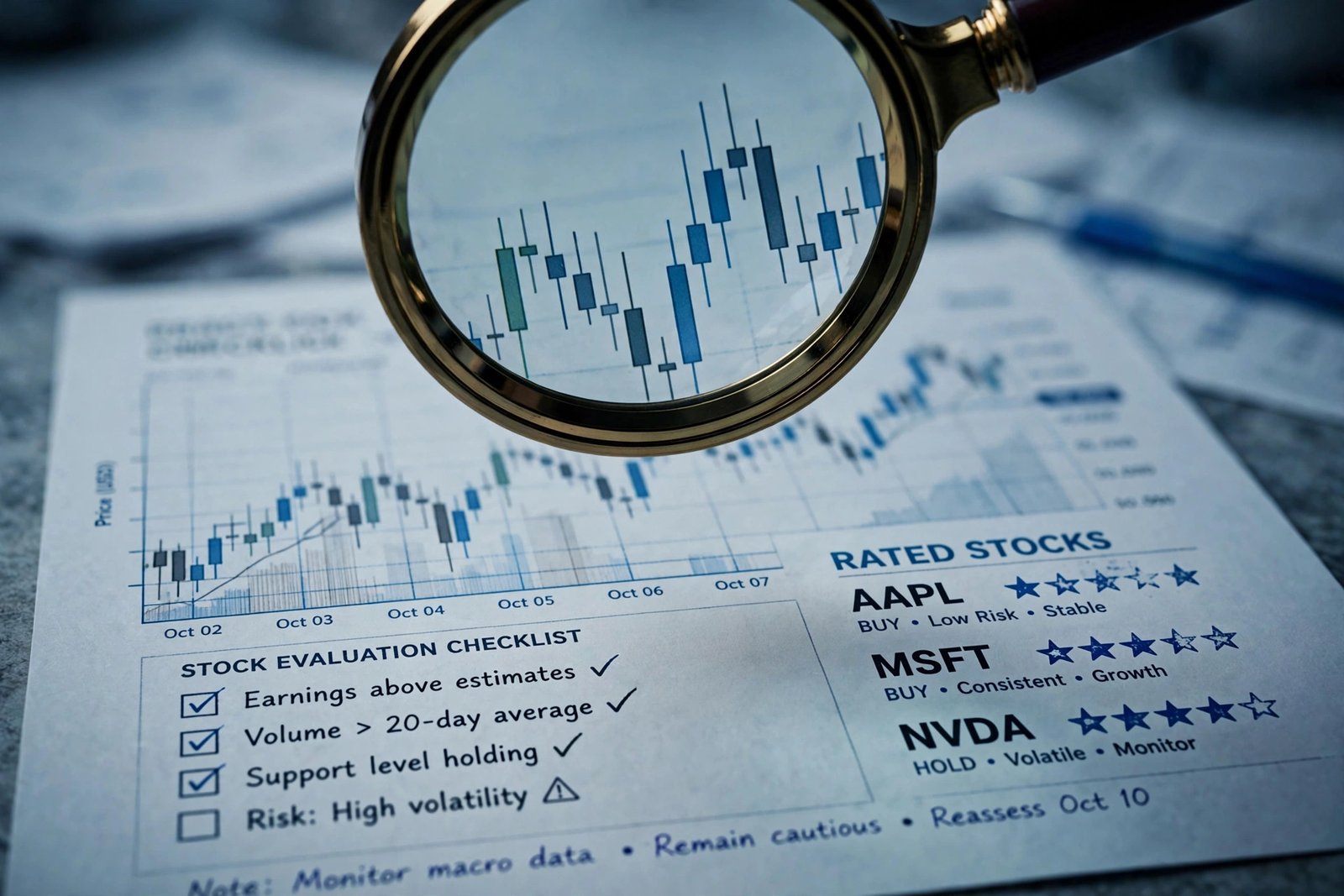 Close examination of stock rating checklist and five star rated stocks on a research report