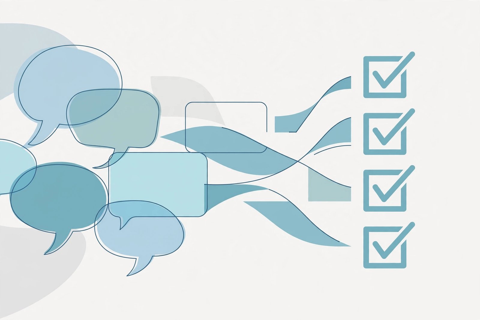 Speech bubbles transforming into a checklist, an illustration of the messagenal clarity concept