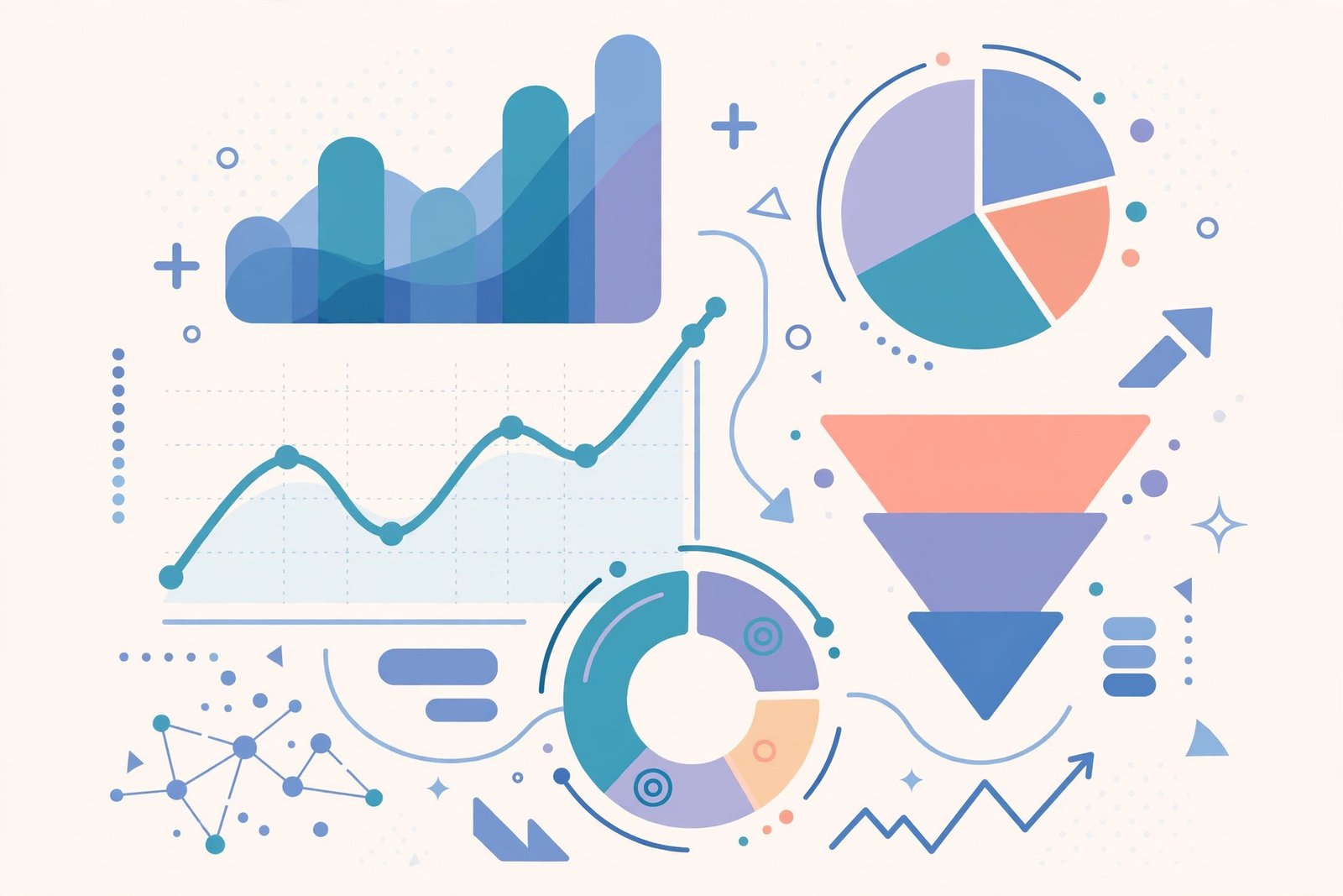 Abstract illustration of advertising analytics charts and campaign performance shapes
