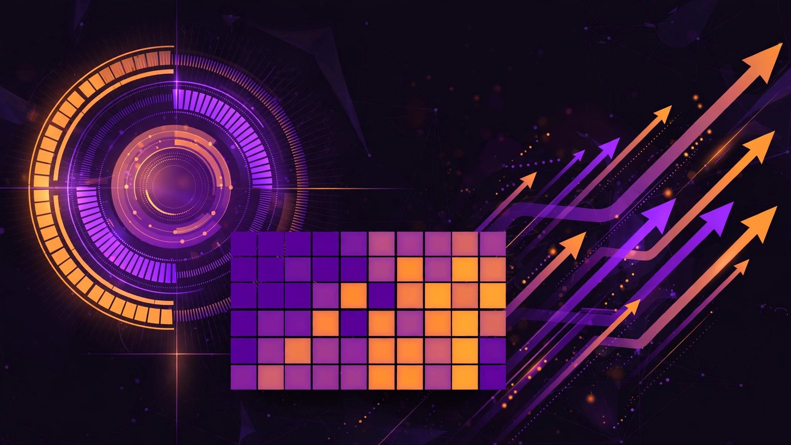 Abstract visualization of keyword density gauges and word frequency heatmaps