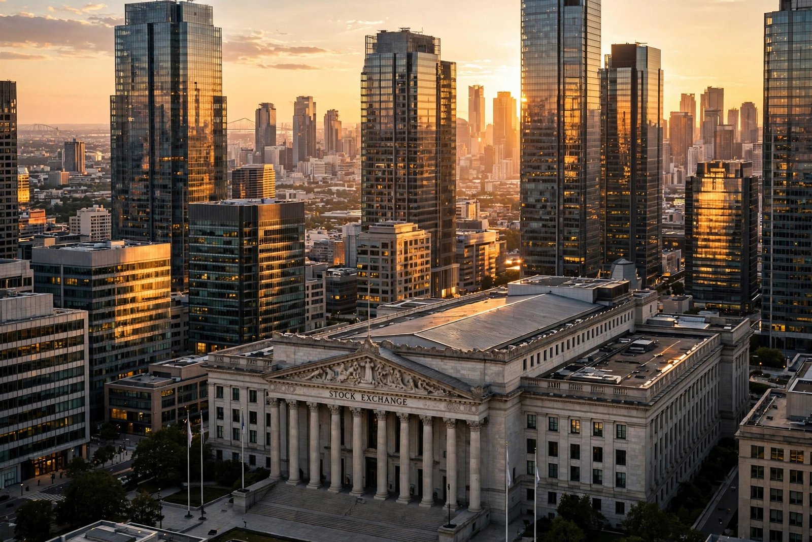 Financial district skyline representing Marshall Trenkmann's banking and finance career
