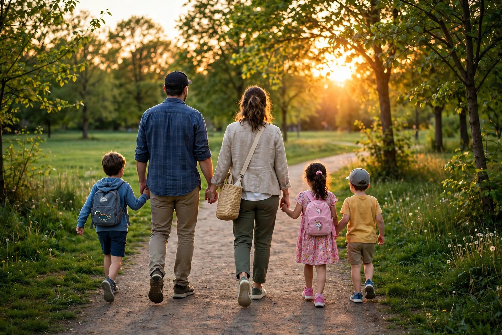 A family walking together at sunset, symbolizing Marshall Trenkmann's private family life with Karla Souza