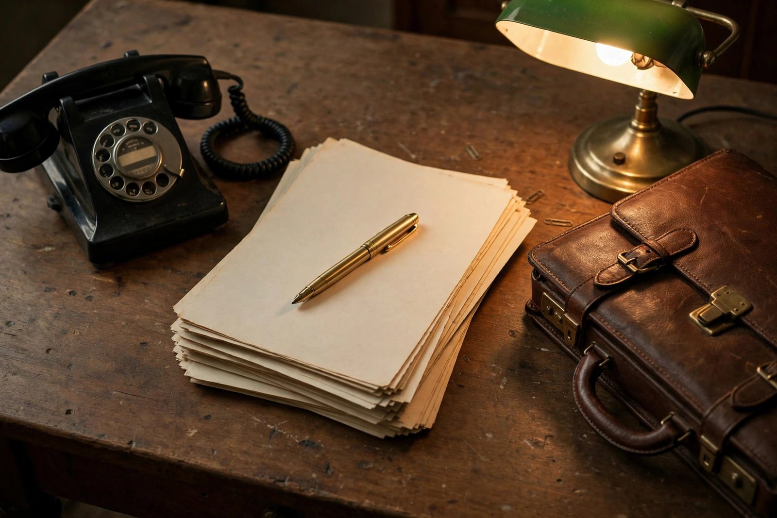 Vintage business desk representing Michael Ciminella's corporate and marketing career