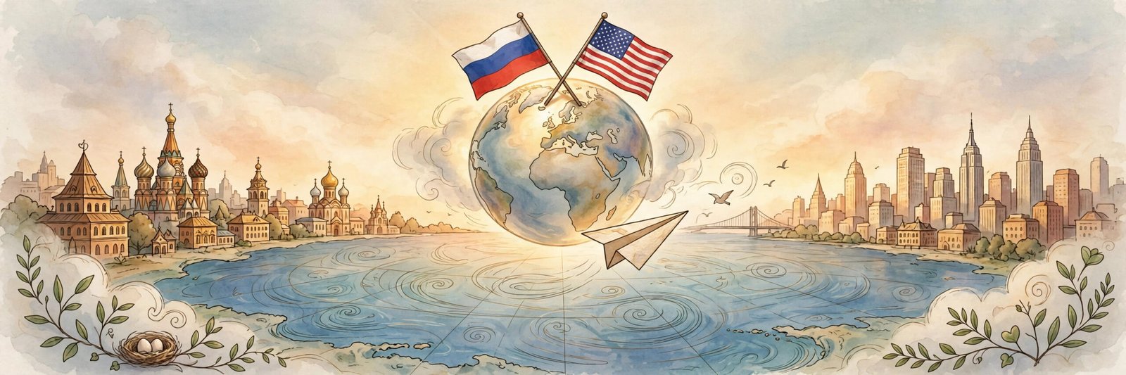 Russian and American flags over a globe representing Michael Dmitri Ingraham's adoption journey and multicultural family