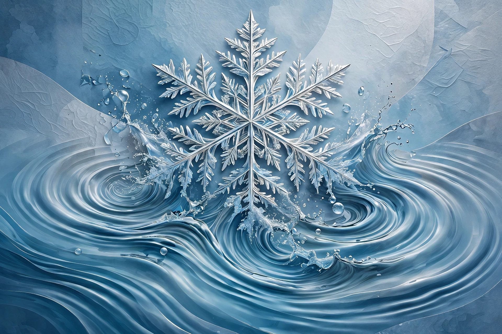 Snowflake merging with cold water waves symbolizing daily cold shower immune benefits