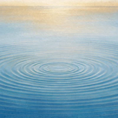 Calm ocean waves at dawn with concentric ripples, symbolizing slow rhythmic deep breathing exercises