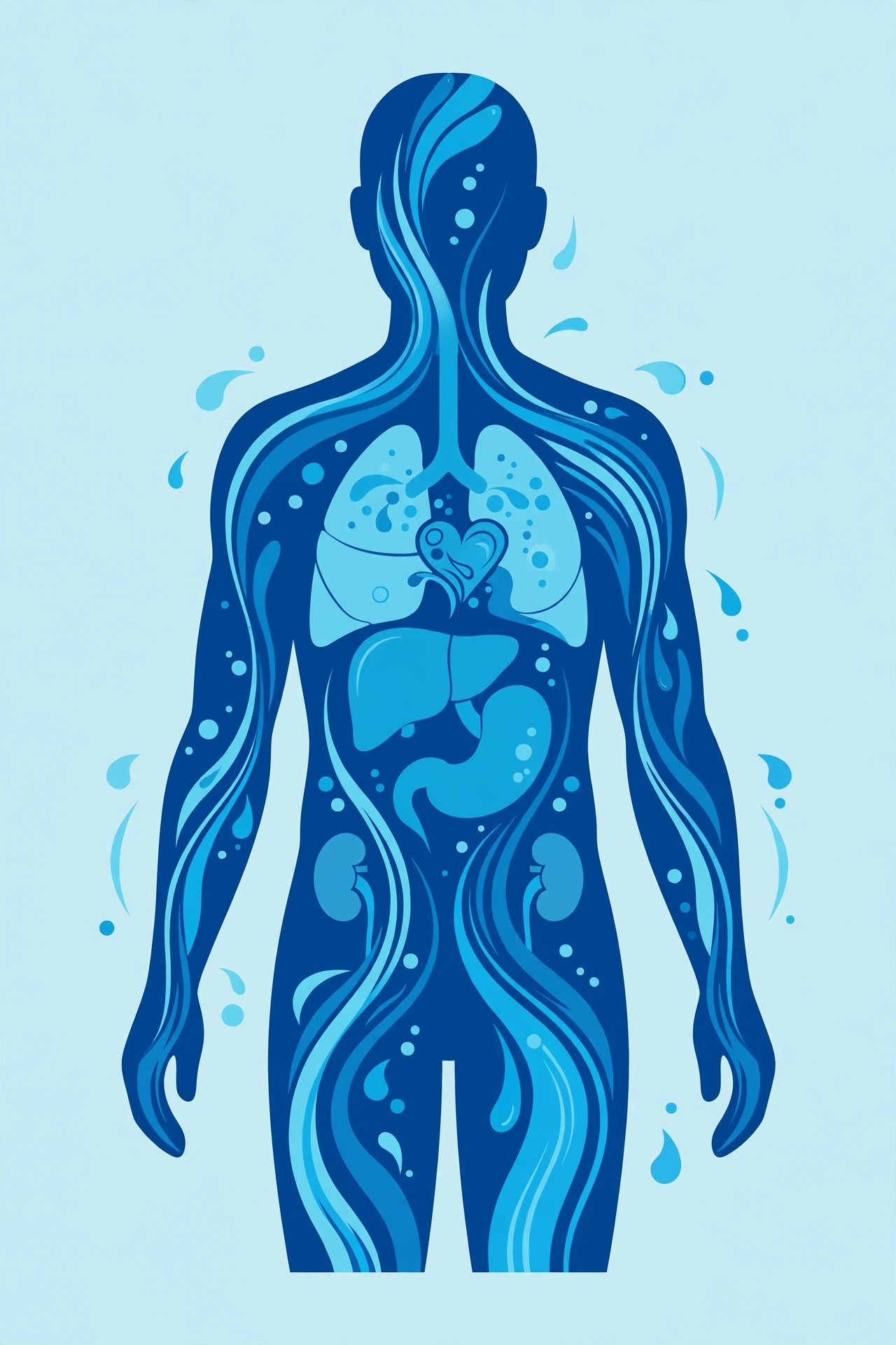 Illustration of how drinking water hydrates the human body