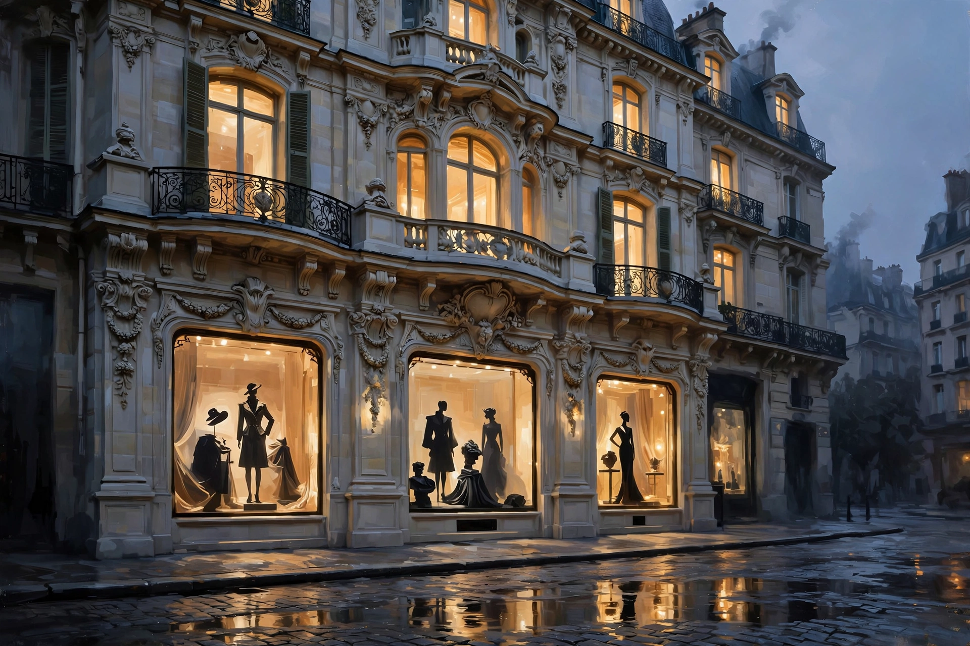 Abstract fashion empire skyline motif for Bernard Arnault luxury brands 2026