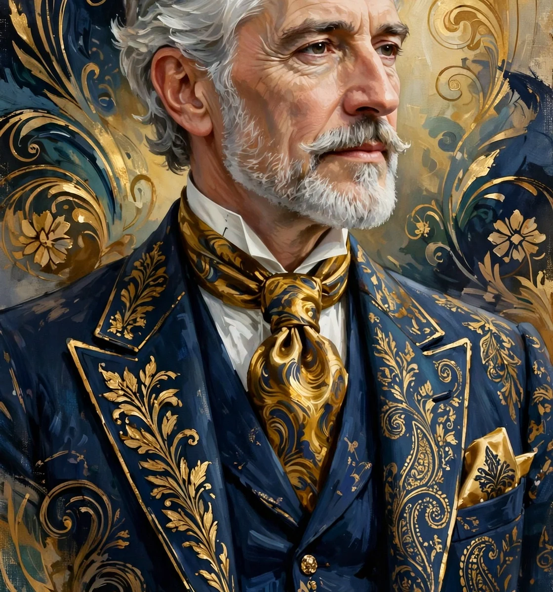 Stylized digital illustration portrait inspired by luxury magnate for Bernard Arnault net worth 2026