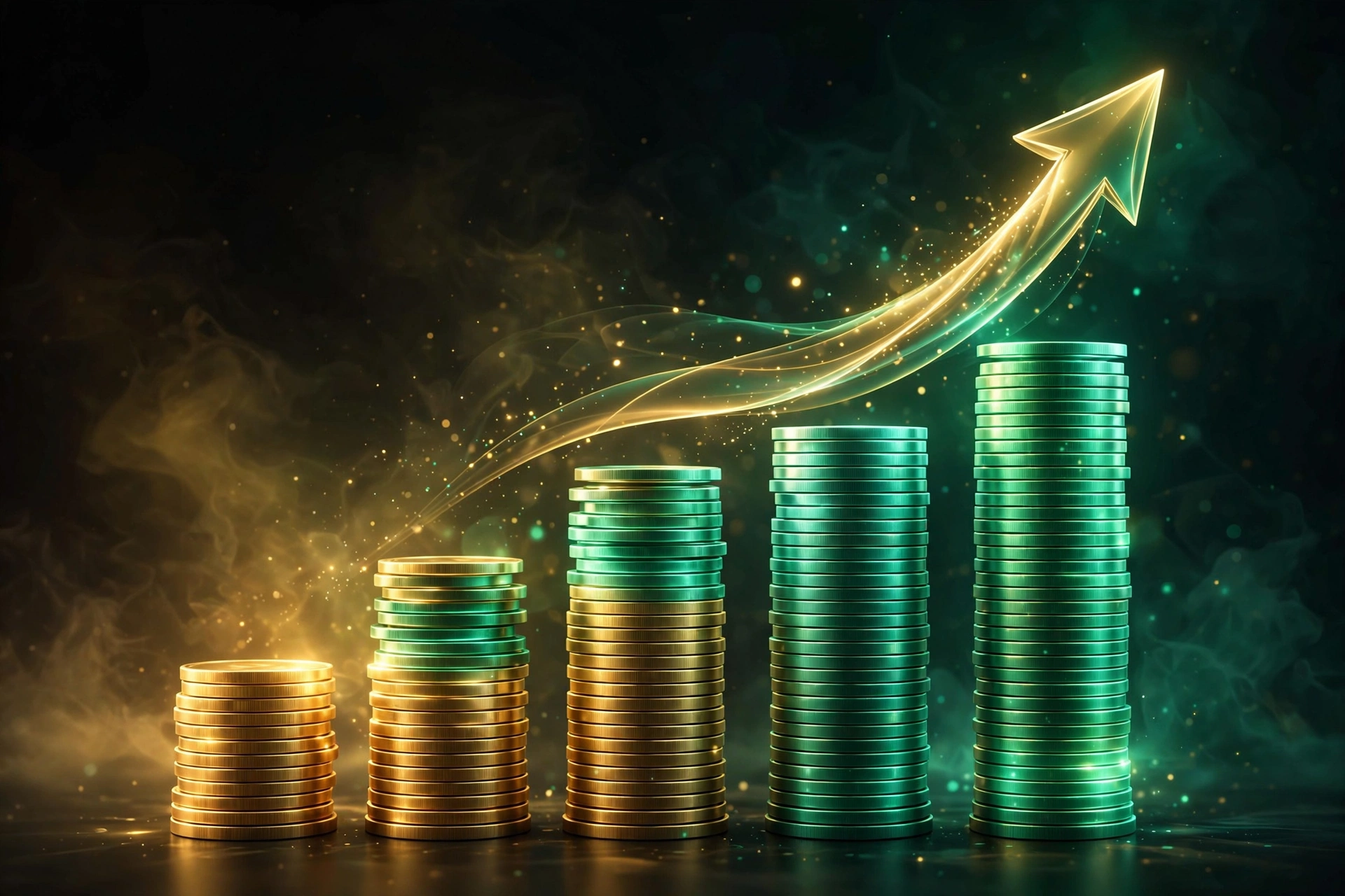 Business growth coins bar chart upward arrow illustration
