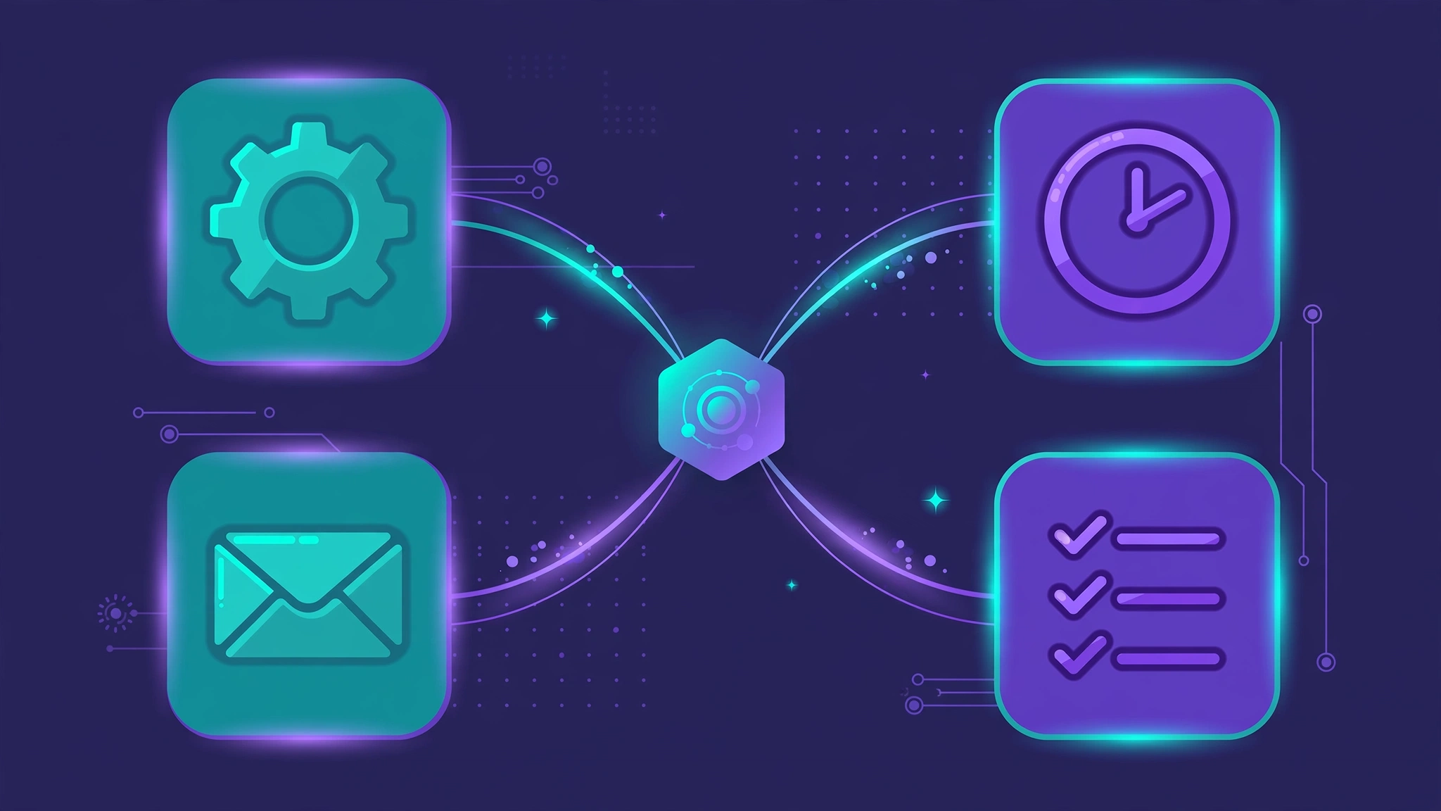 Illustration of AI automation connecting calendar, email and project management apps to boost productivity