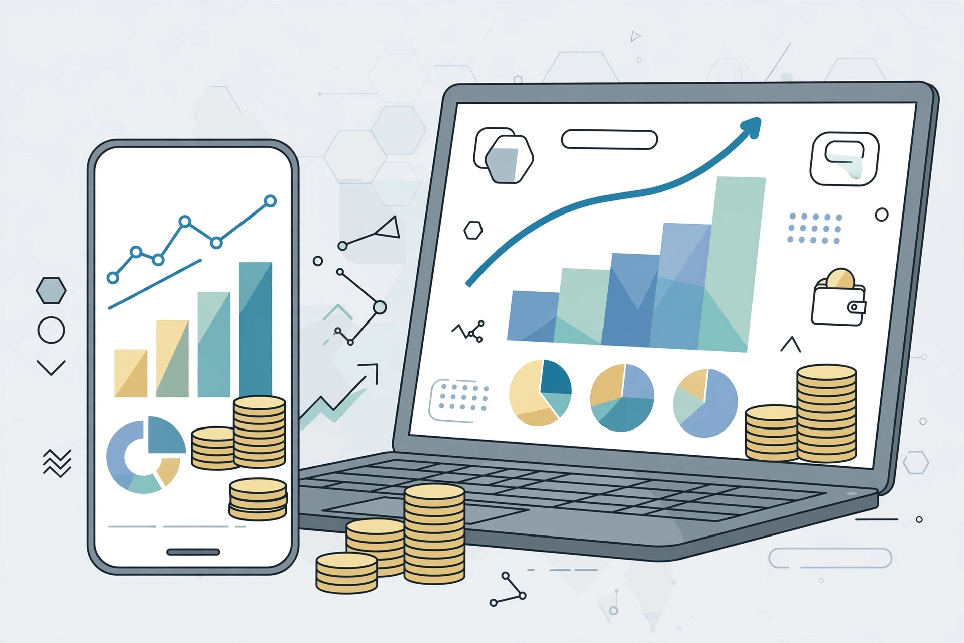 Digital banking concept with an upward growth chart for comparing business bank accounts