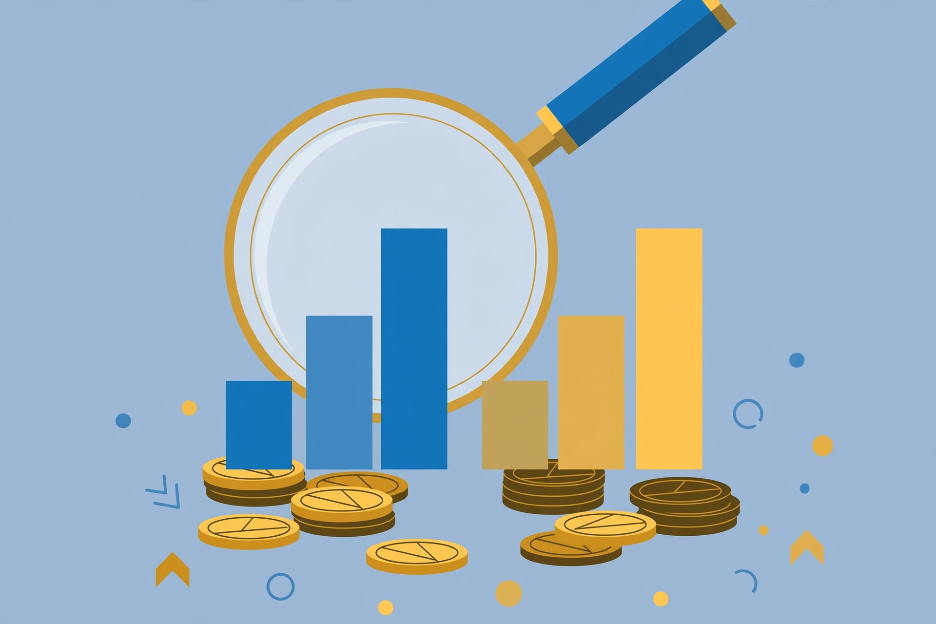Magnifying glass over coins and bar charts comparing beginner crypto exchanges in 2026