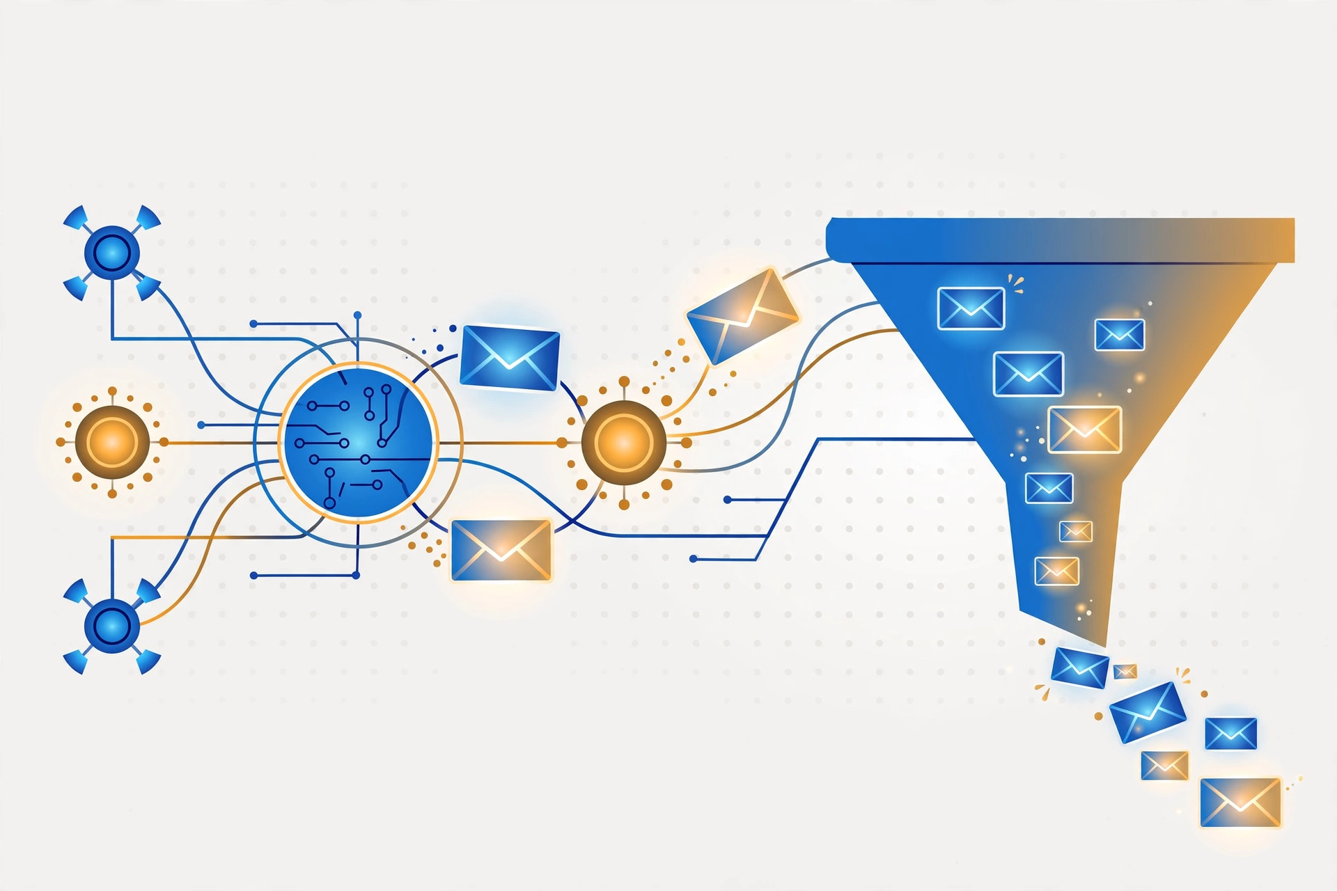Illustration of an email campaign launch with subscriber growth charts