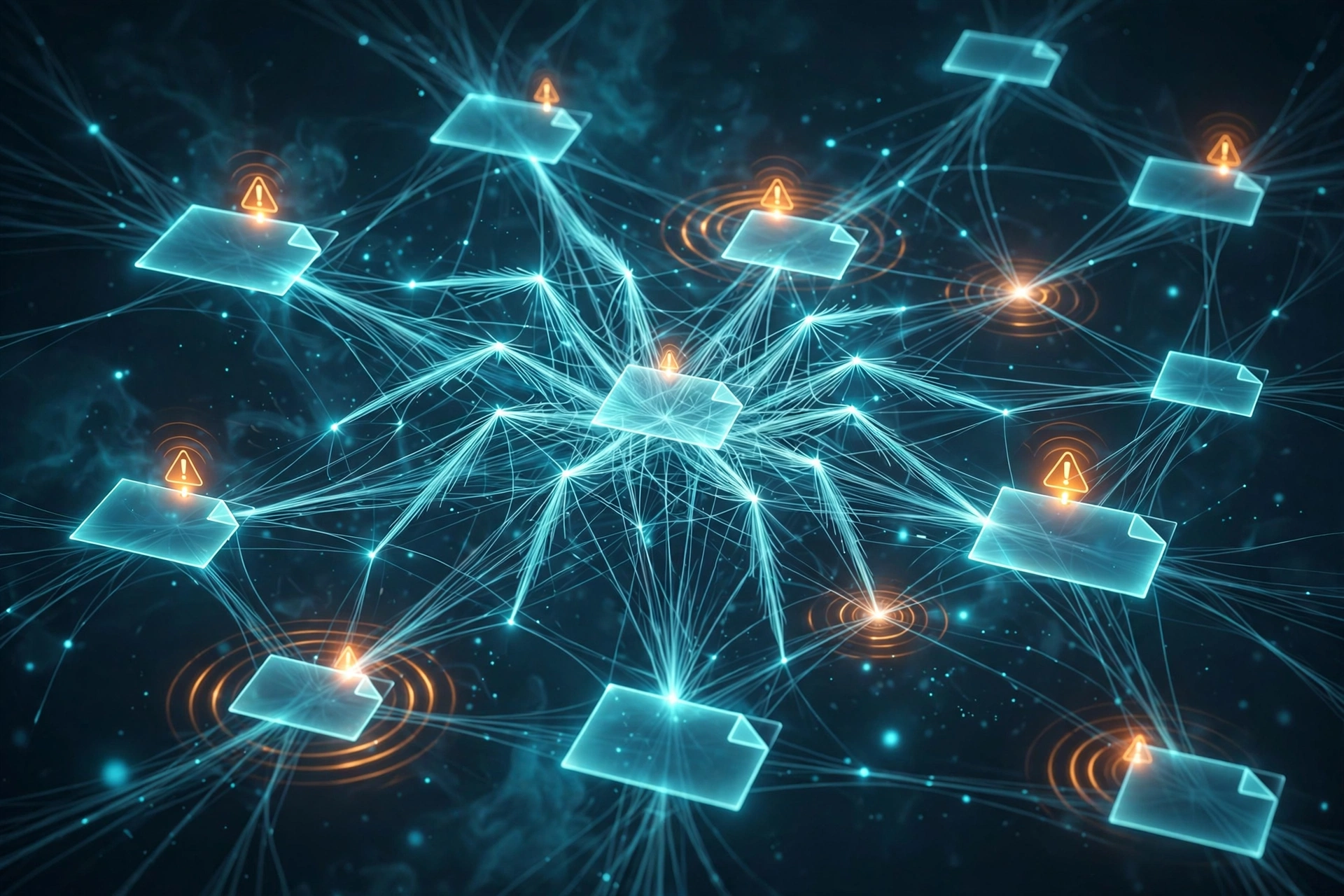Abstract illustration of a technical SEO crawl finding broken links and issues across connected web pages
