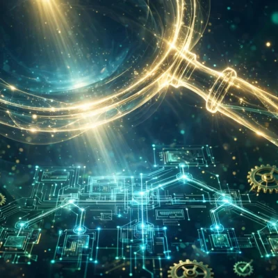 Abstract illustration of a magnifying glass examining a glowing website structure symbolizing a free SEO audit