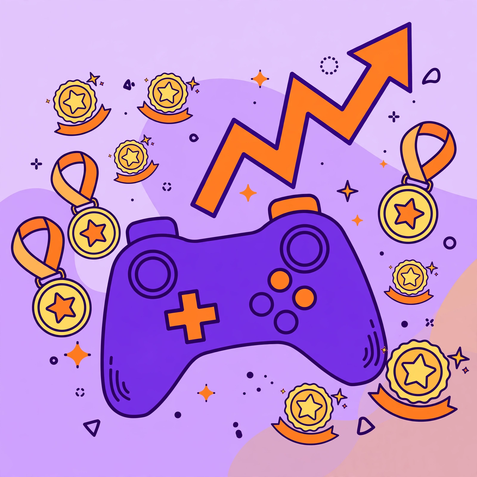 Game controller with star badges and medals symbolizing gamified habit tracker apps like Habitica