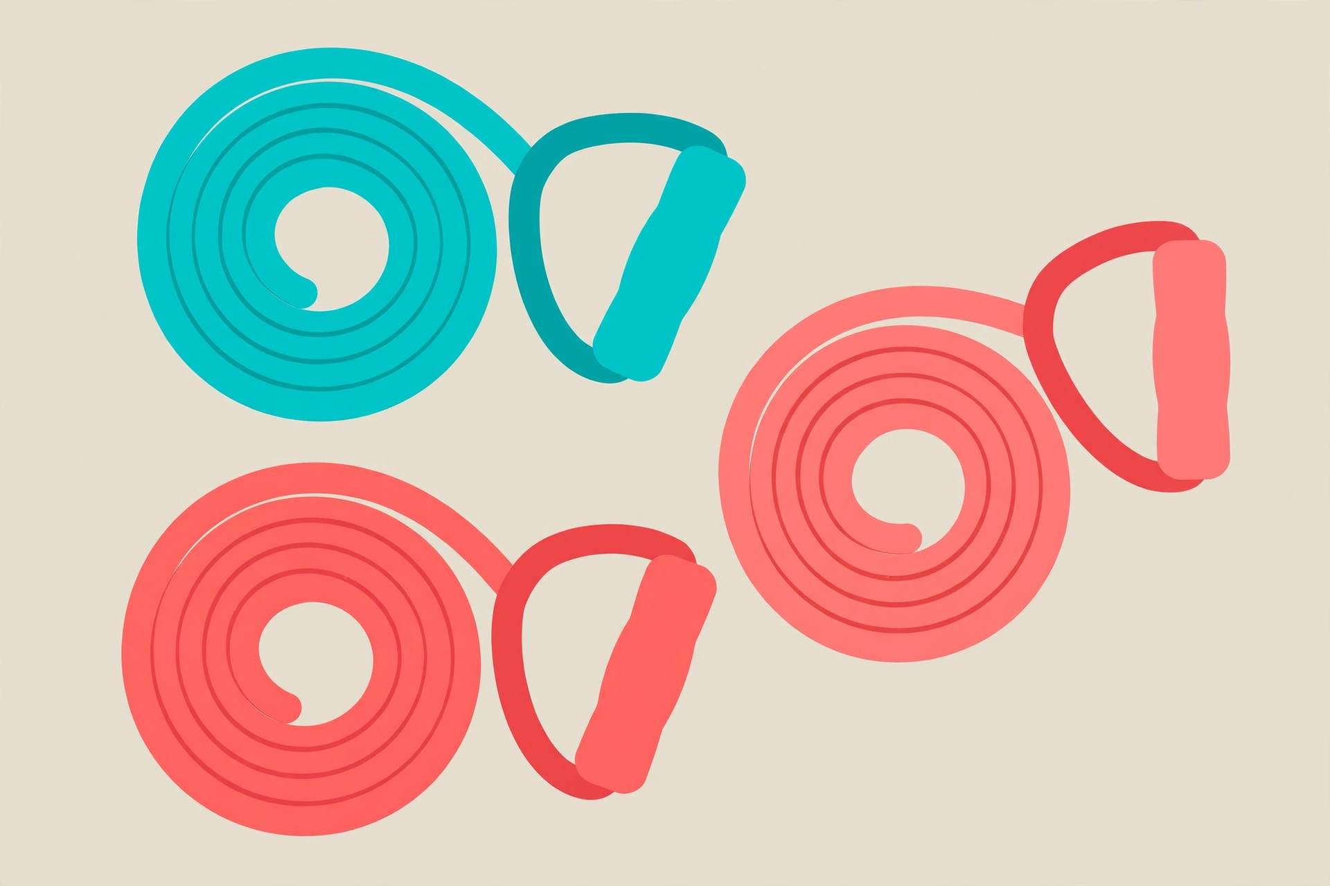 Colorful coiled resistance bands with handles for beginner home workouts