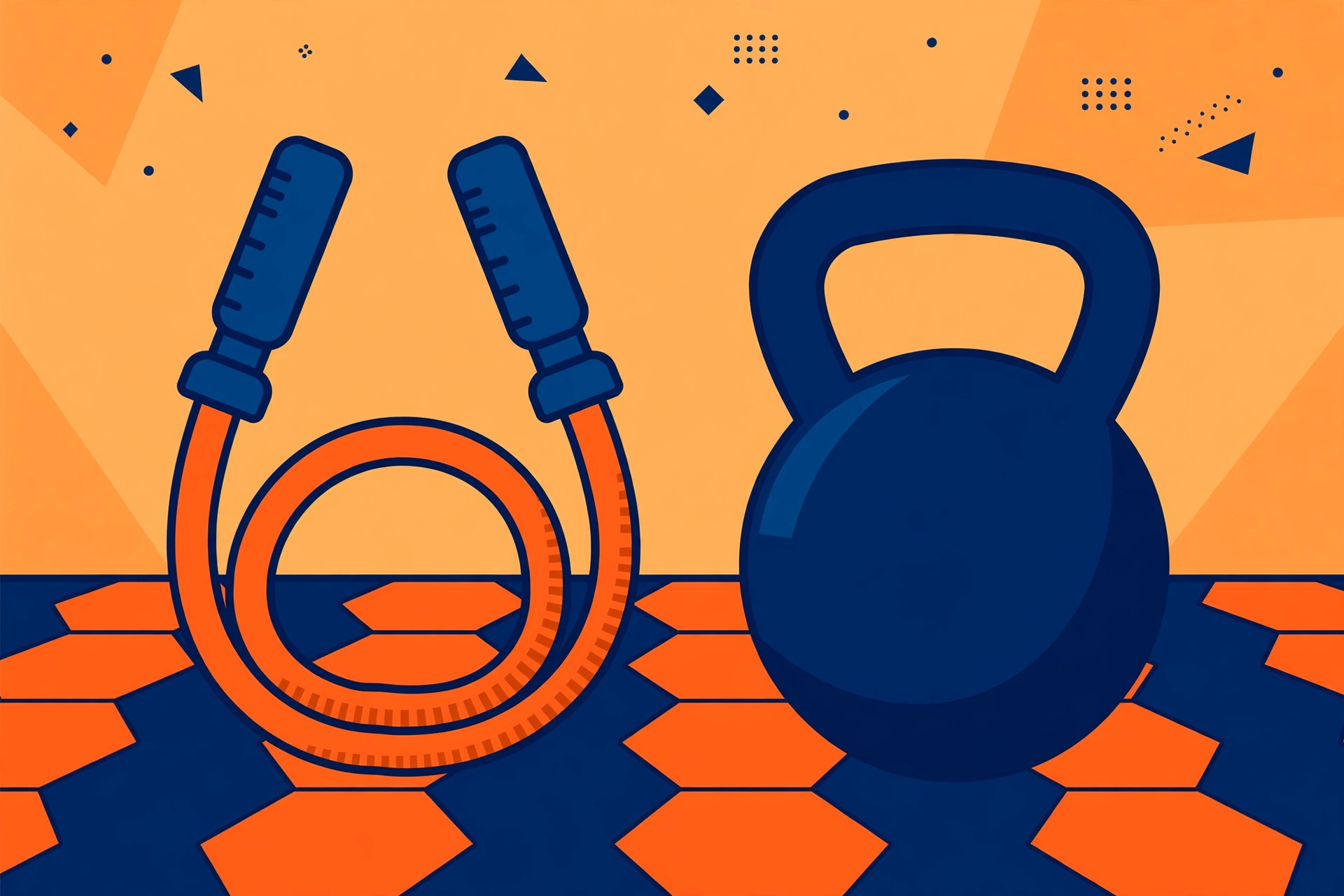 Jump rope and kettlebell for beginner cardio and strength training at home