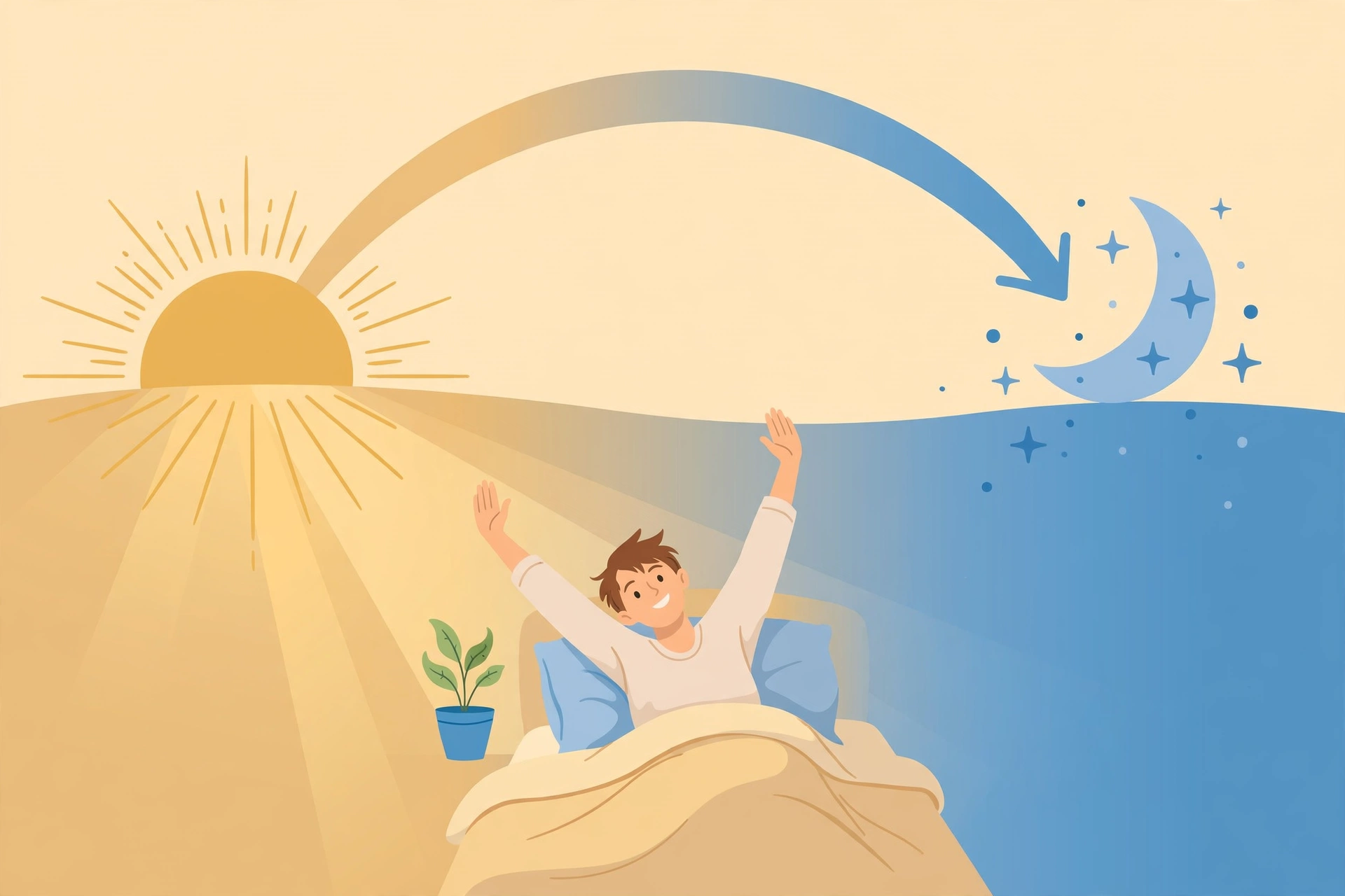 Illustration of the circadian rhythm cycle from morning light to night