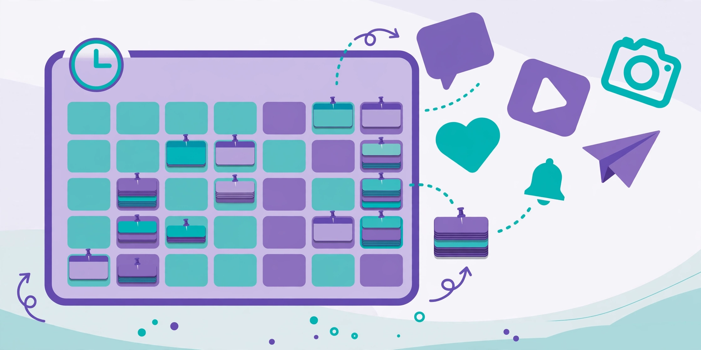 Illustration of a content calendar planning posts across social platforms