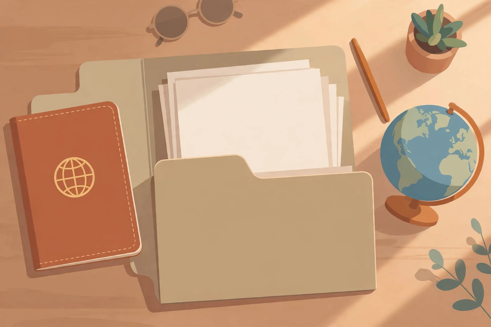 Traveler reviewing travel insurance policy documents before a trip