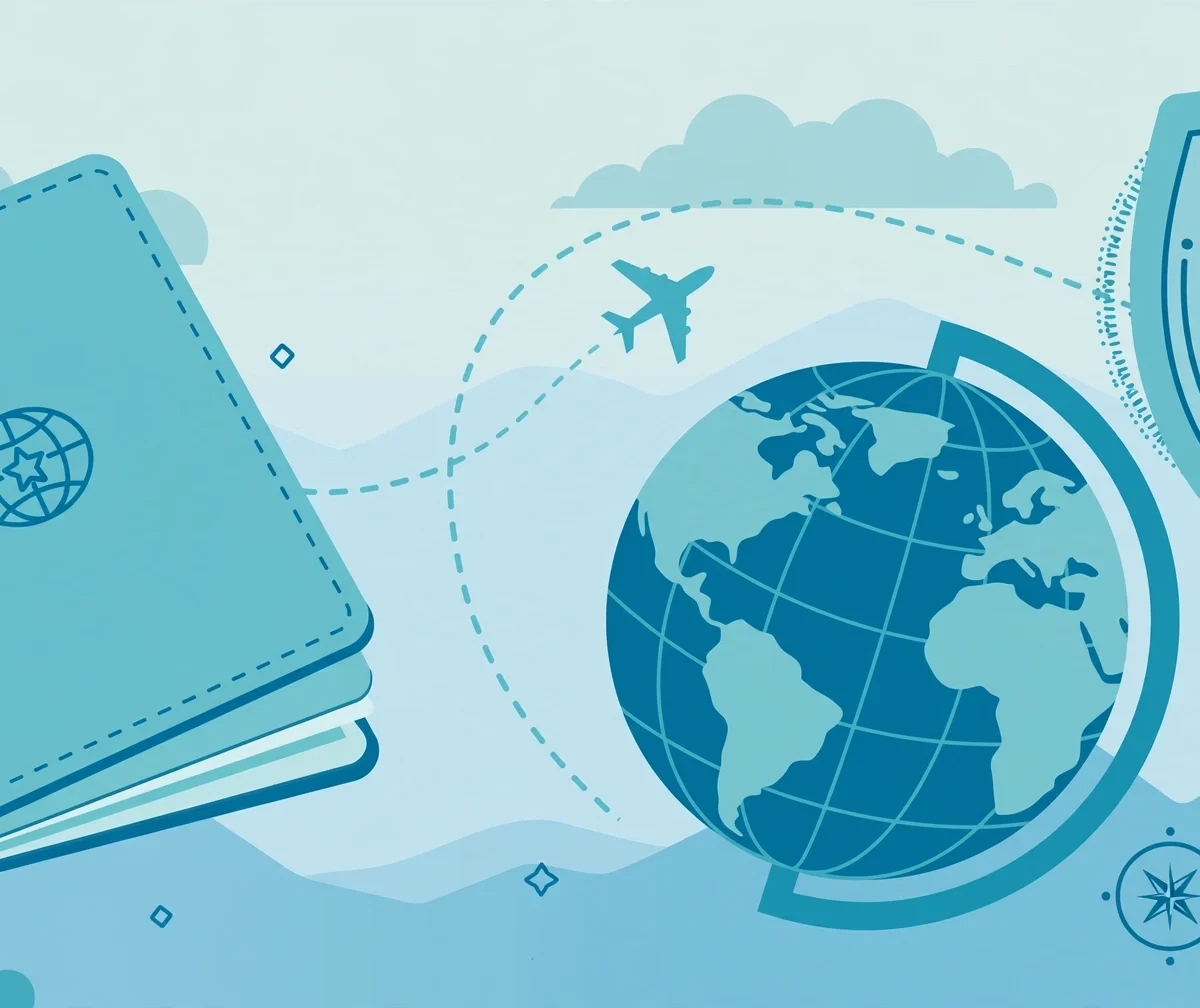 Travel insurance documents, passport and globe representing international trip coverage 2026