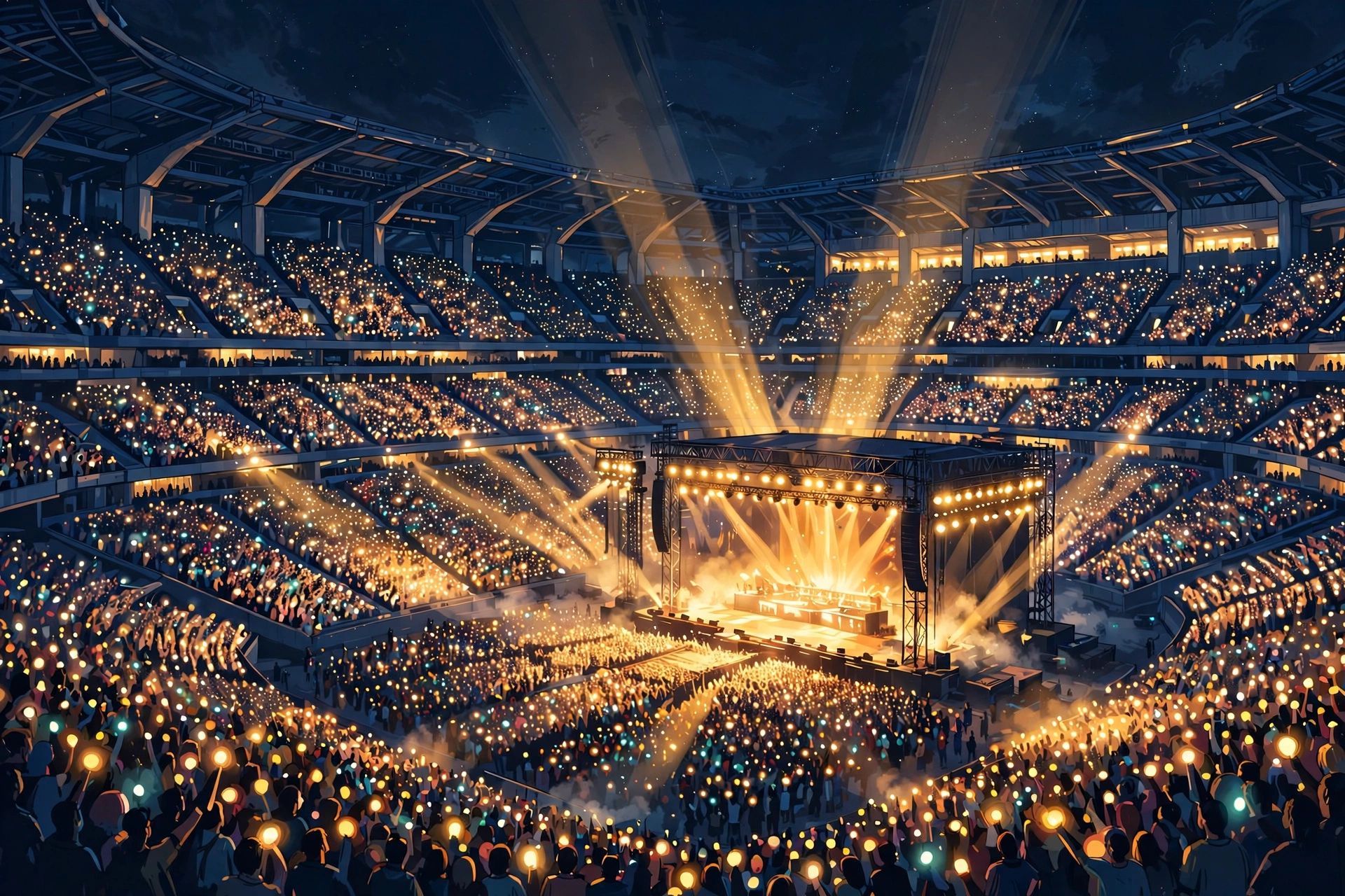 Illustration of a packed concert stadium symbolizing Beyonce tour revenue 2026