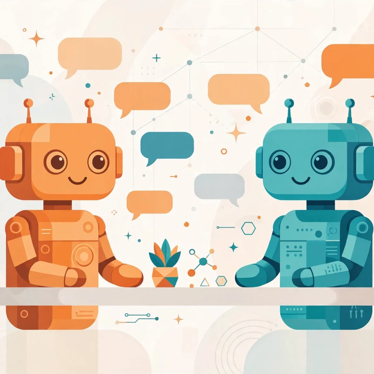 Two abstract AI robot assistants facing each other representing Claude versus ChatGPT comparison