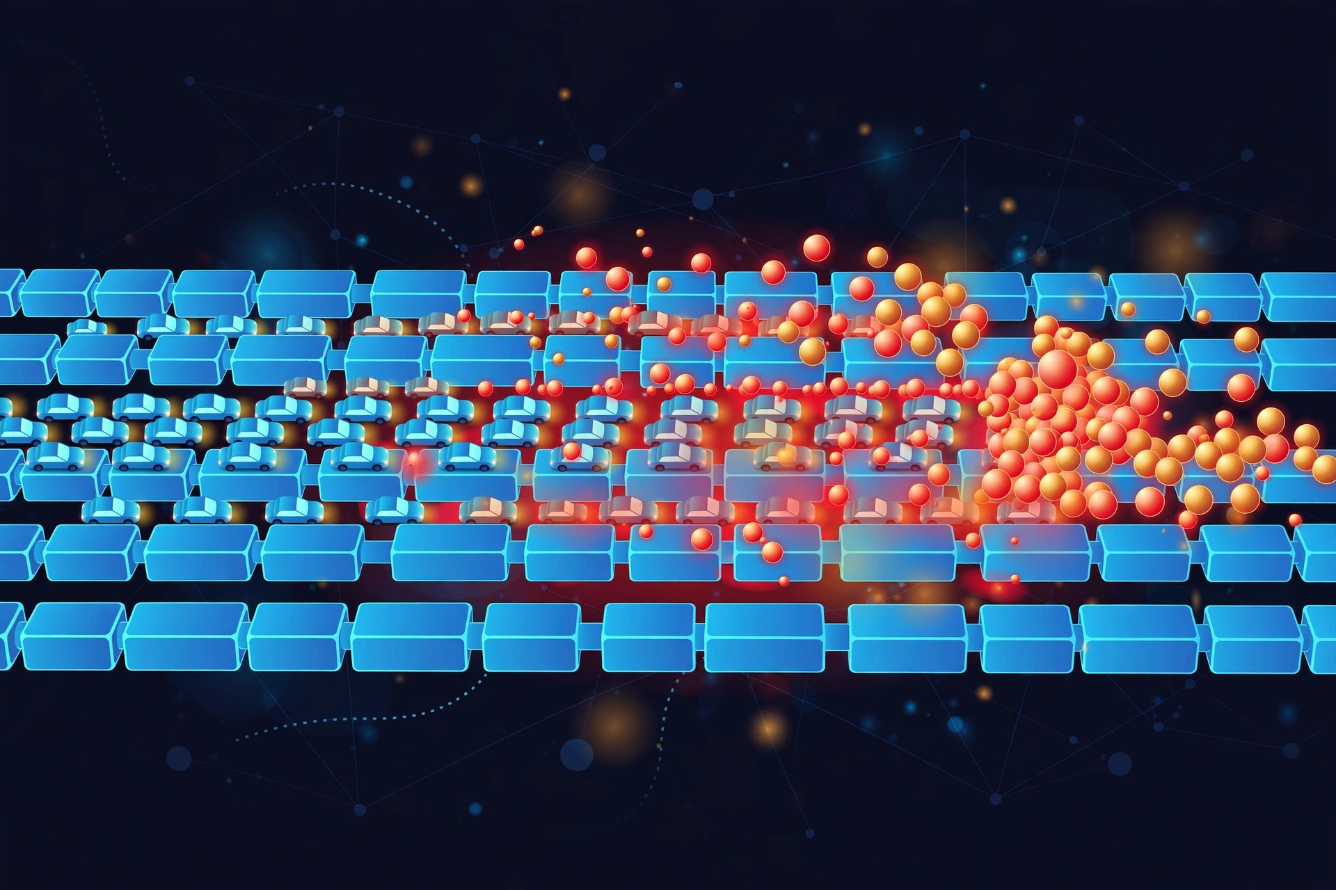Congested blockchain highway illustration showing why crypto gas fees rise during network demand