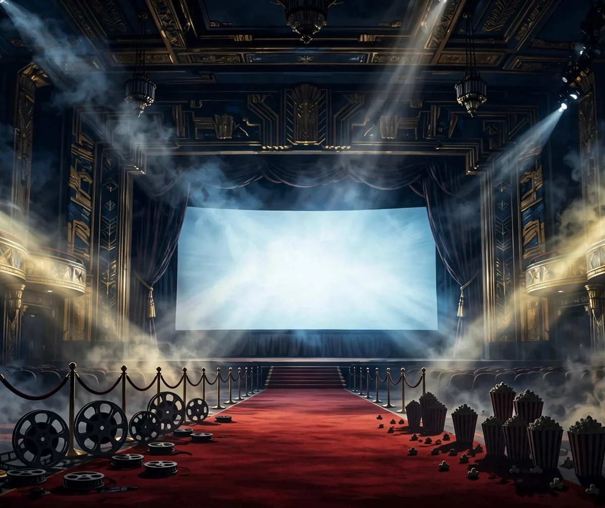 Movie premiere scene with spotlights and film screen symbolizing Dwayne Johnson net worth 2026