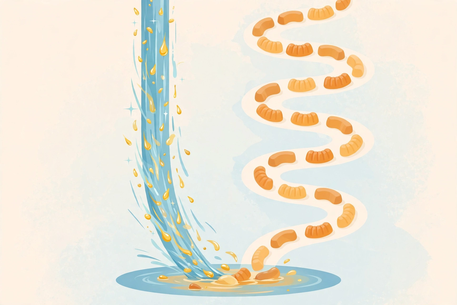 Abstract illustration of fast and slow CBD absorption pathways comparing oil and edibles onset