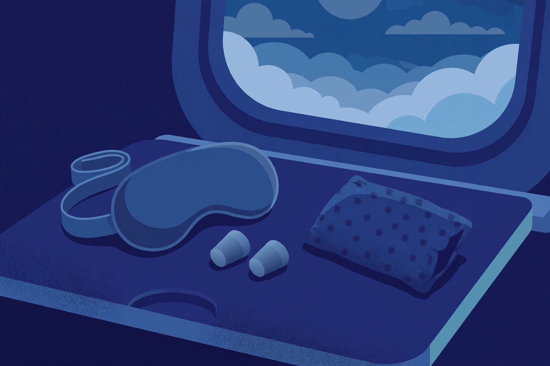 Traveler adjusting sleep schedule and using an eye mask on a long flight