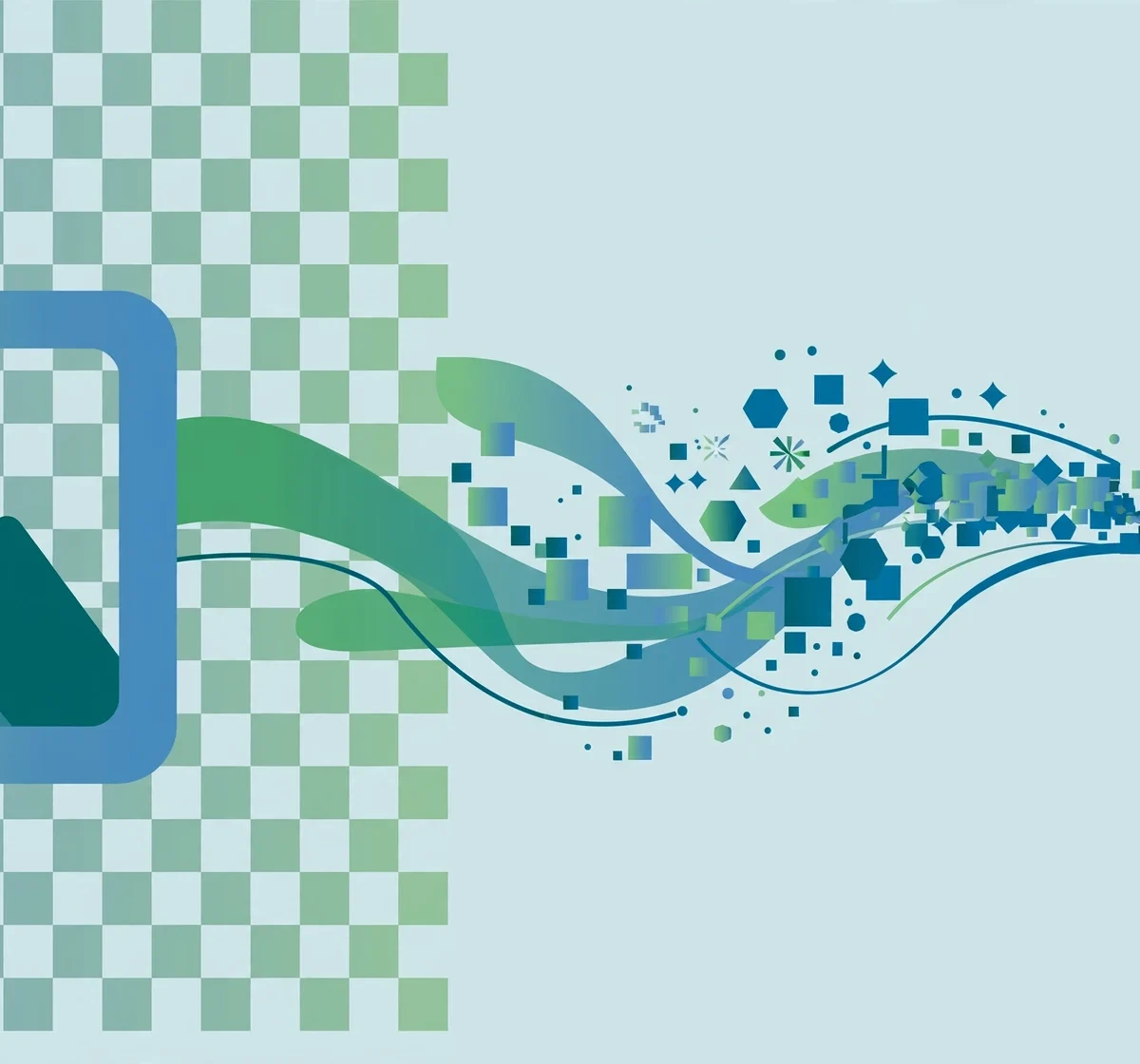 Illustration of PNG image file transforming into a smaller JPG file with transparency motif