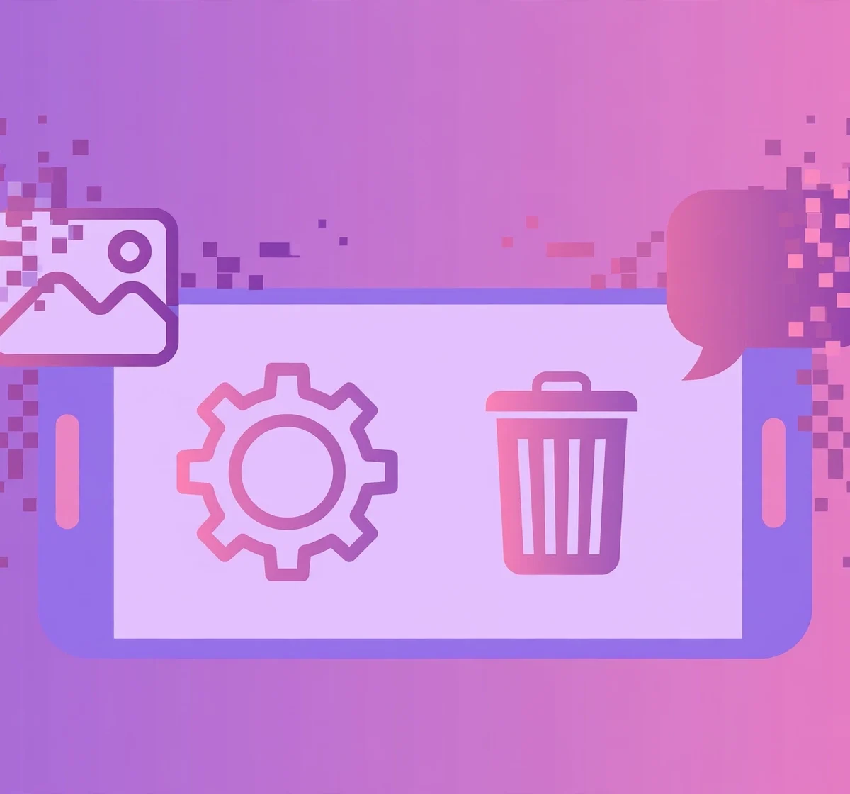 Smartphone with gear and trash bin for deleting Instagram account permanently, concept illustration