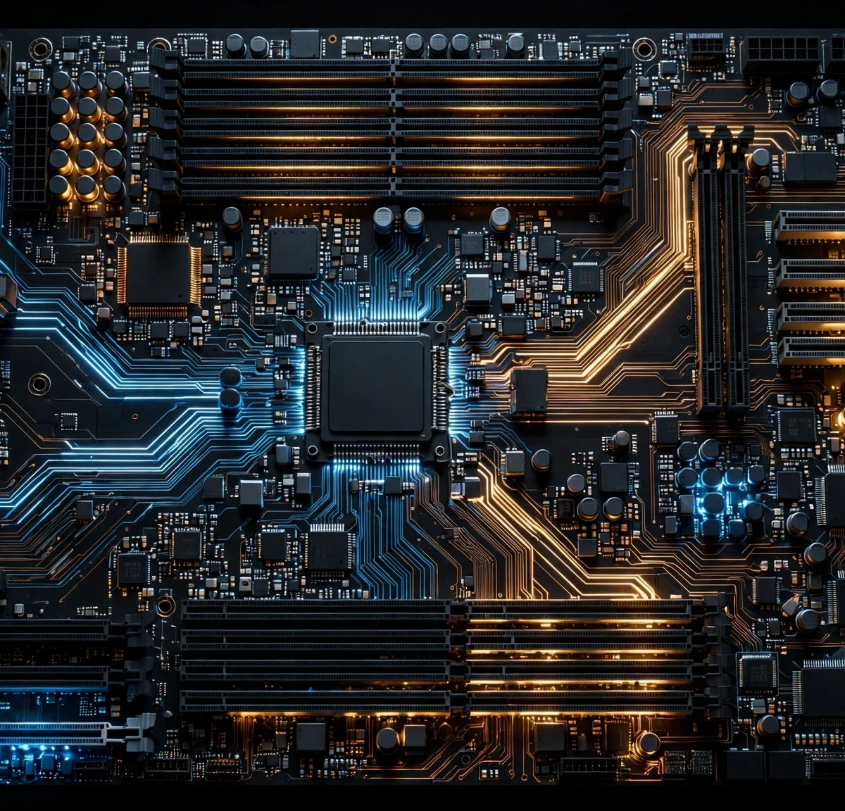 How to find motherboard model in Windows 11: glowing circuit board illustration