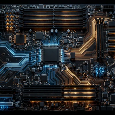 How to find motherboard model in Windows 11: glowing circuit board illustration