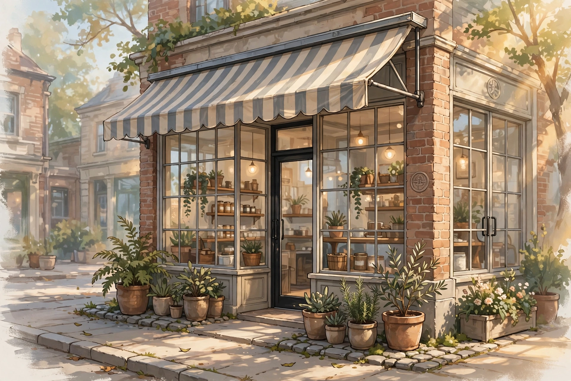 Small business storefront with an awning, representing a licensed local business