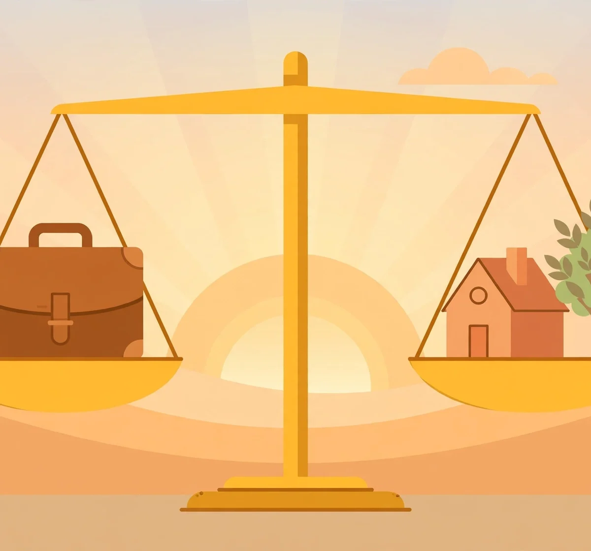 Balanced scale with briefcase and house symbolizing how to improve work life balance