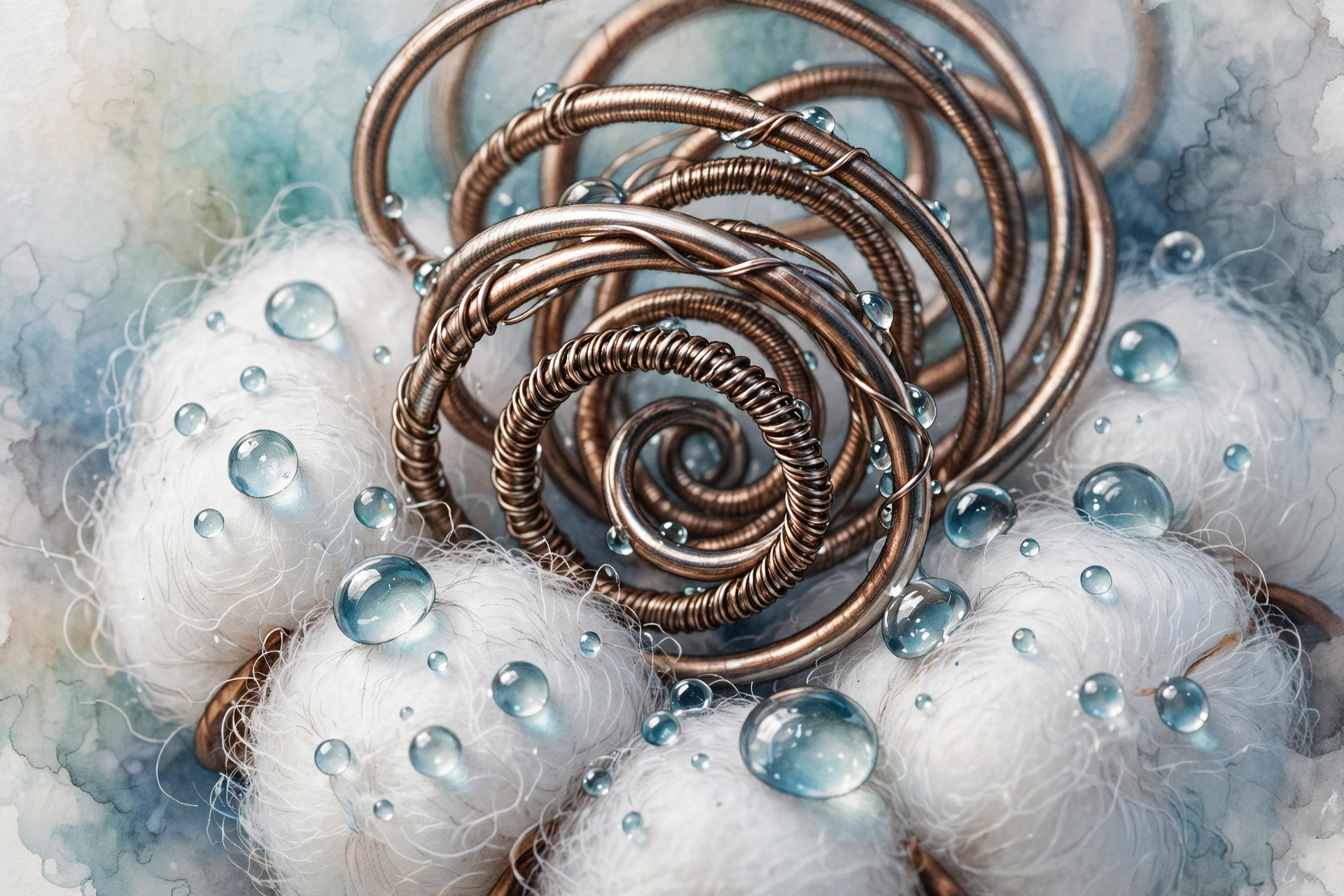 Close-up of a vape coil heating element with e-liquid drops on cotton wick