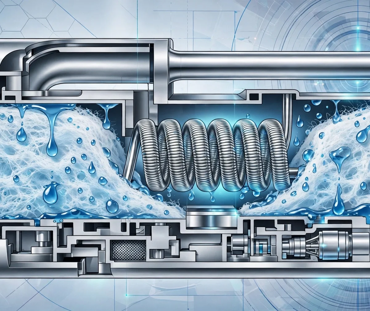 Cutaway illustration of a vape tank coil with e-liquid soaking into cotton wicking