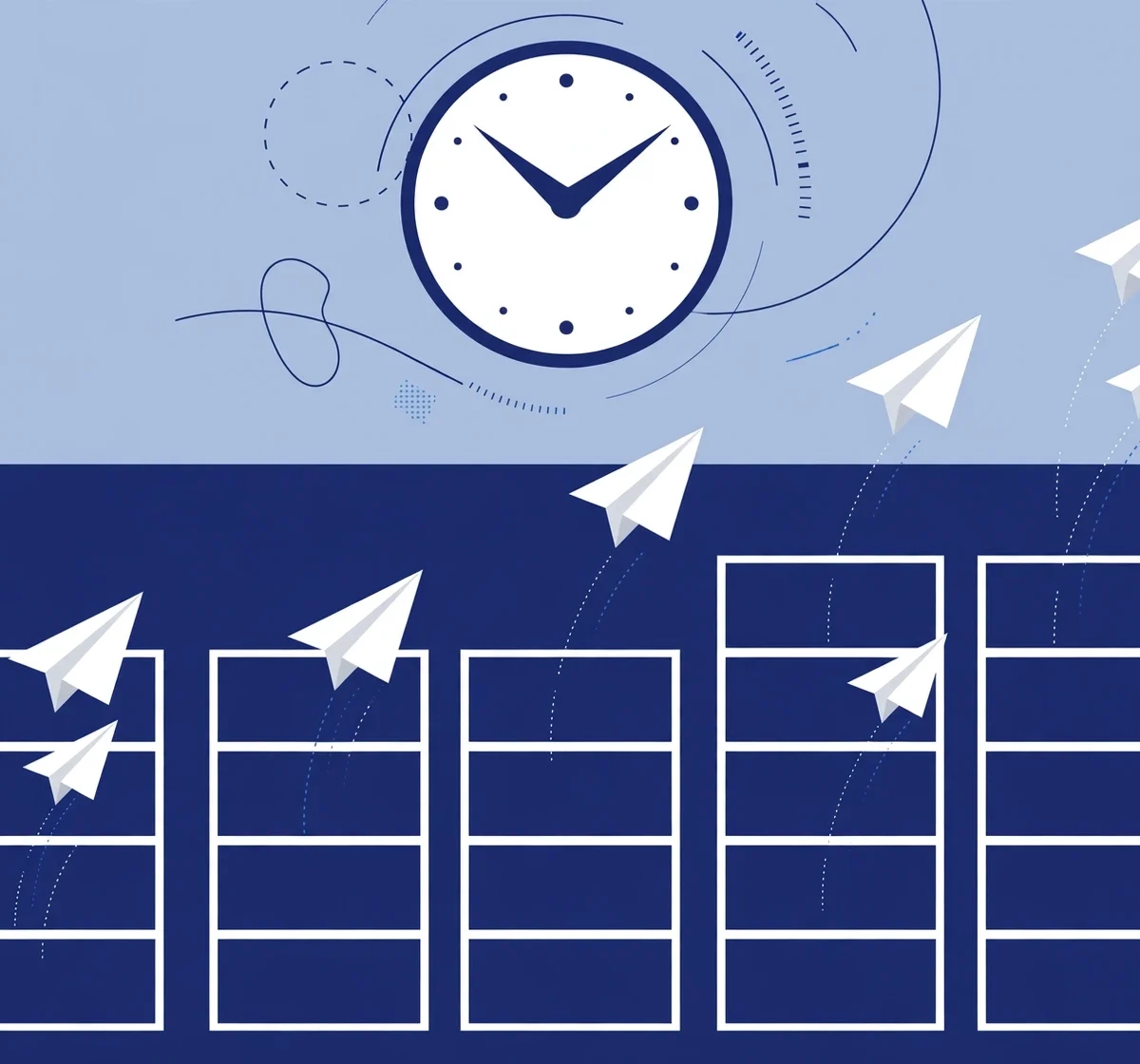 Abstract illustration of scheduling LinkedIn posts with a calendar and clock