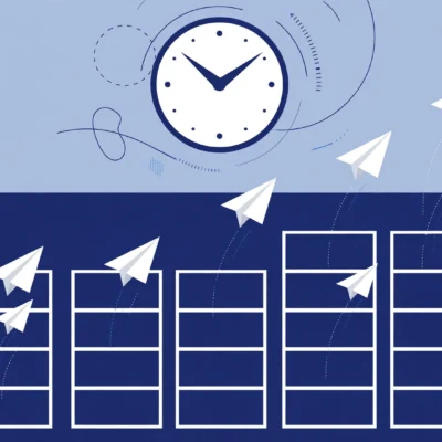 Abstract illustration of scheduling LinkedIn posts with a calendar and clock