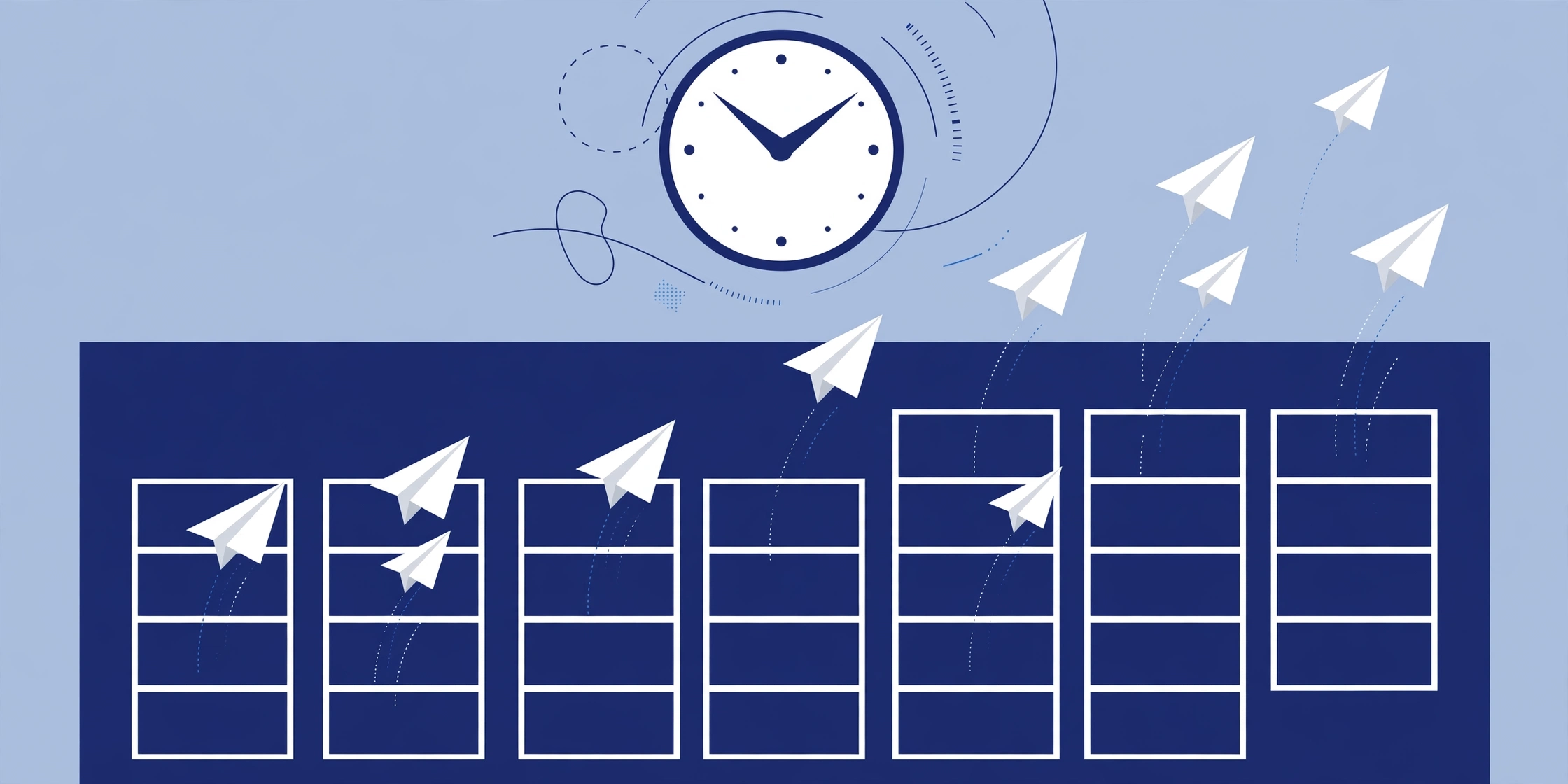 Abstract illustration of scheduling LinkedIn posts with a calendar and clock