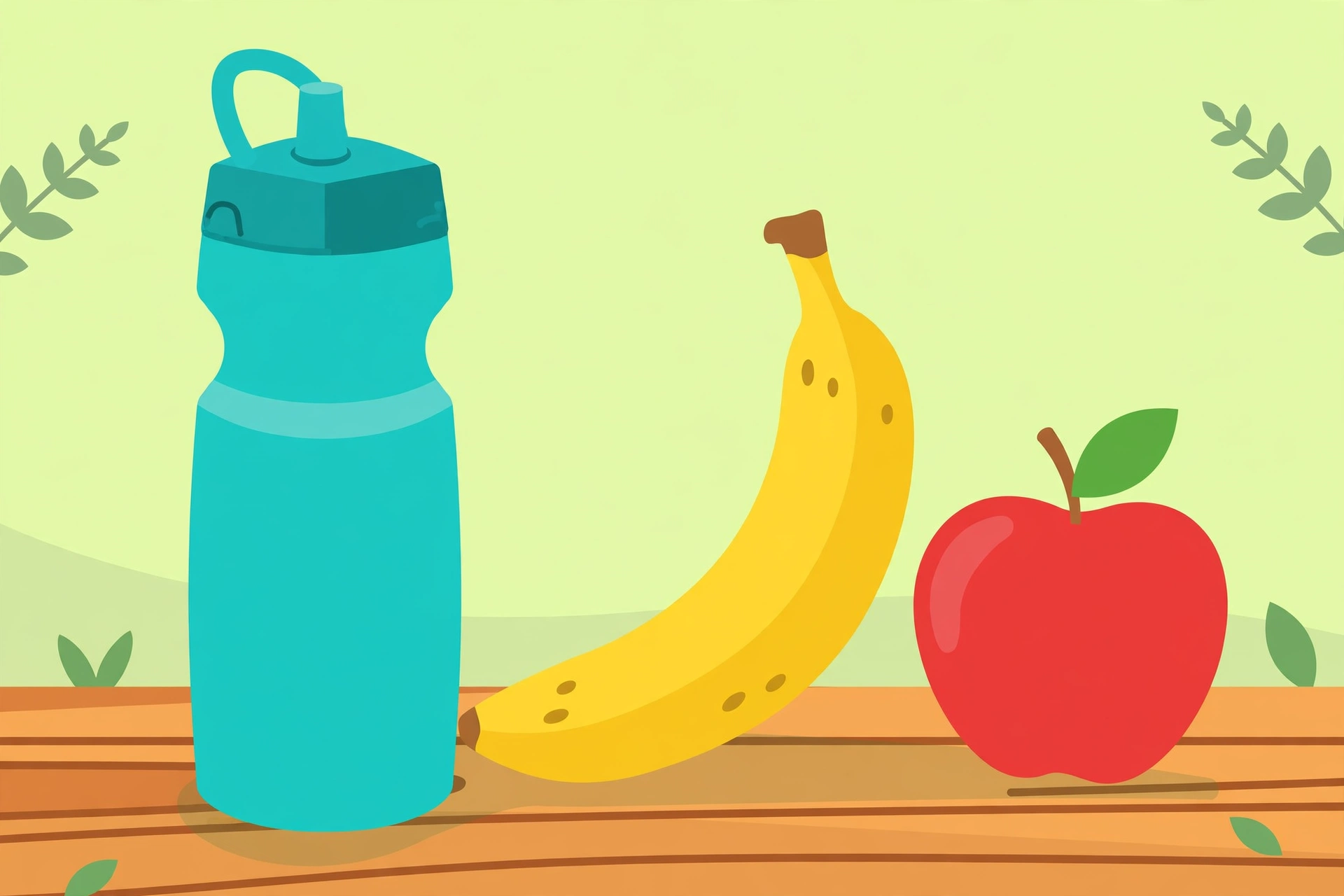 Sports water bottle with banana and apple for cycling fuel and hydration